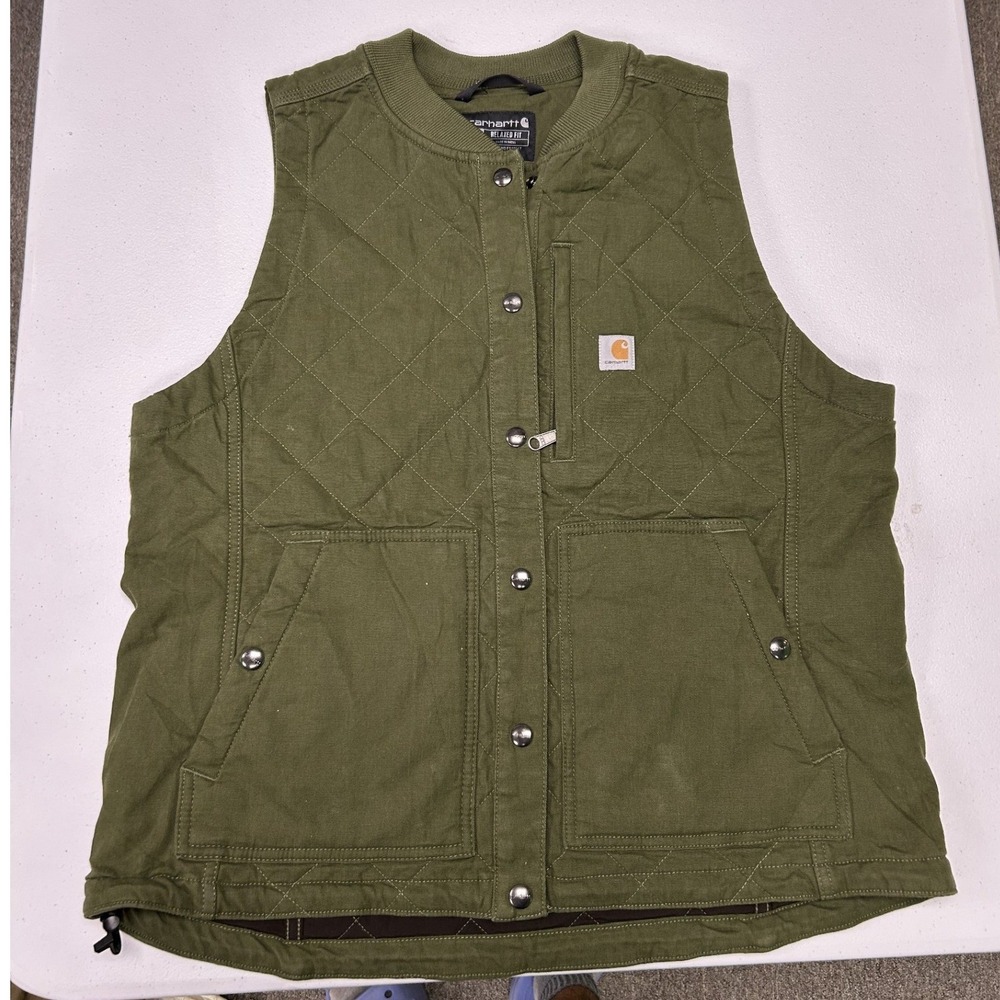 Carhartt Rugged Flex Canvas Vest Womens L Green OV4423-W Quilted Insulated
